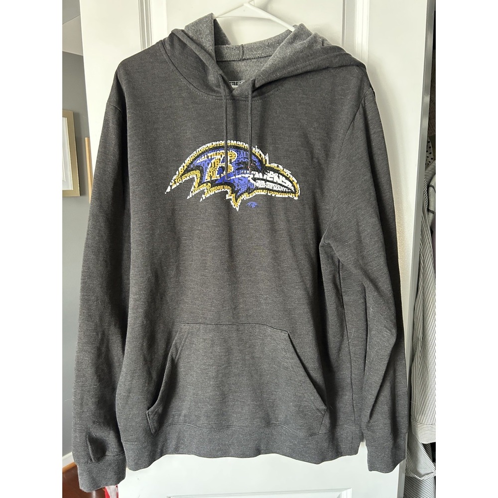 Baltimore Ravens Hooded Sweatshirt Gray Logo Adult Size L Fanatics NFL